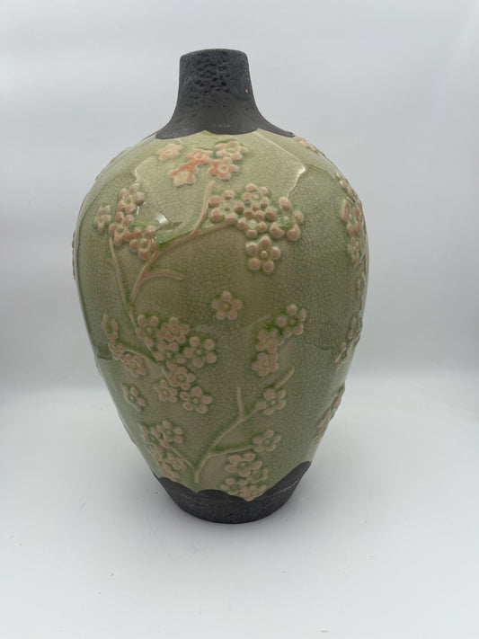 Green Crackle Glaze Cherry Blossom Vase