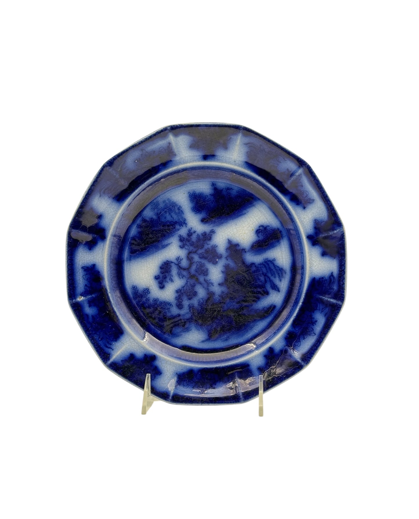 Antique Flow Blue Plate – “Chapoo” by Podmore, Walker & Co., England c.1850