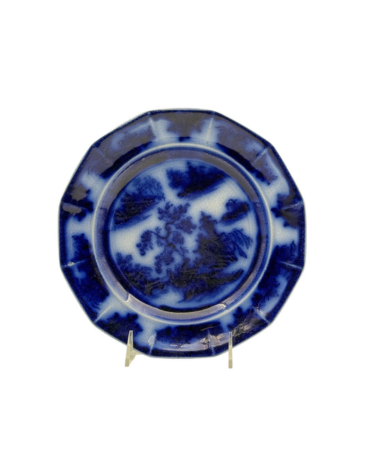 Antique Flow Blue Plate – “Chapoo” by Podmore, Walker & Co., England c.1850