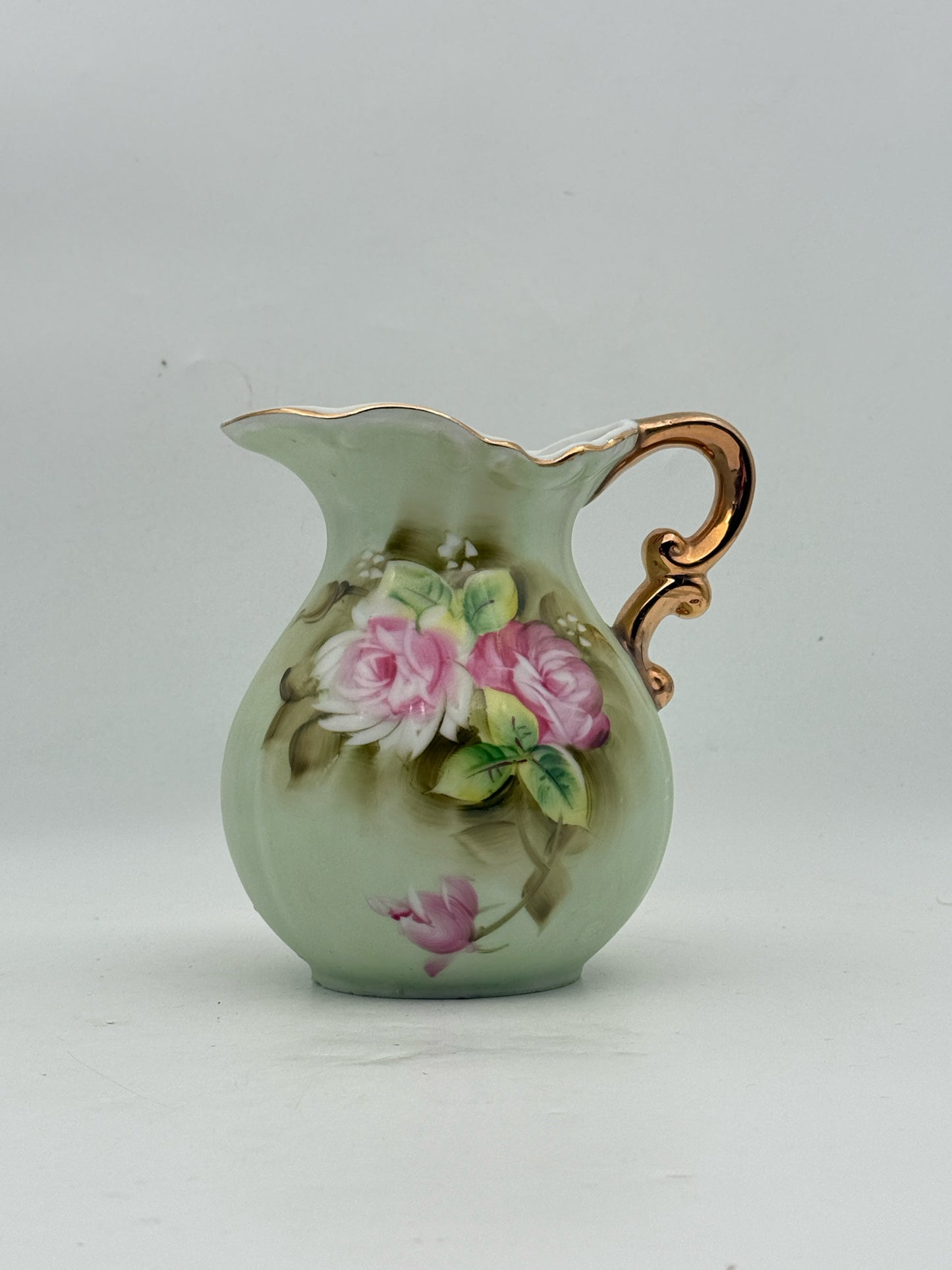 Handpainted Green Vanity Pitcher And Underplate Set