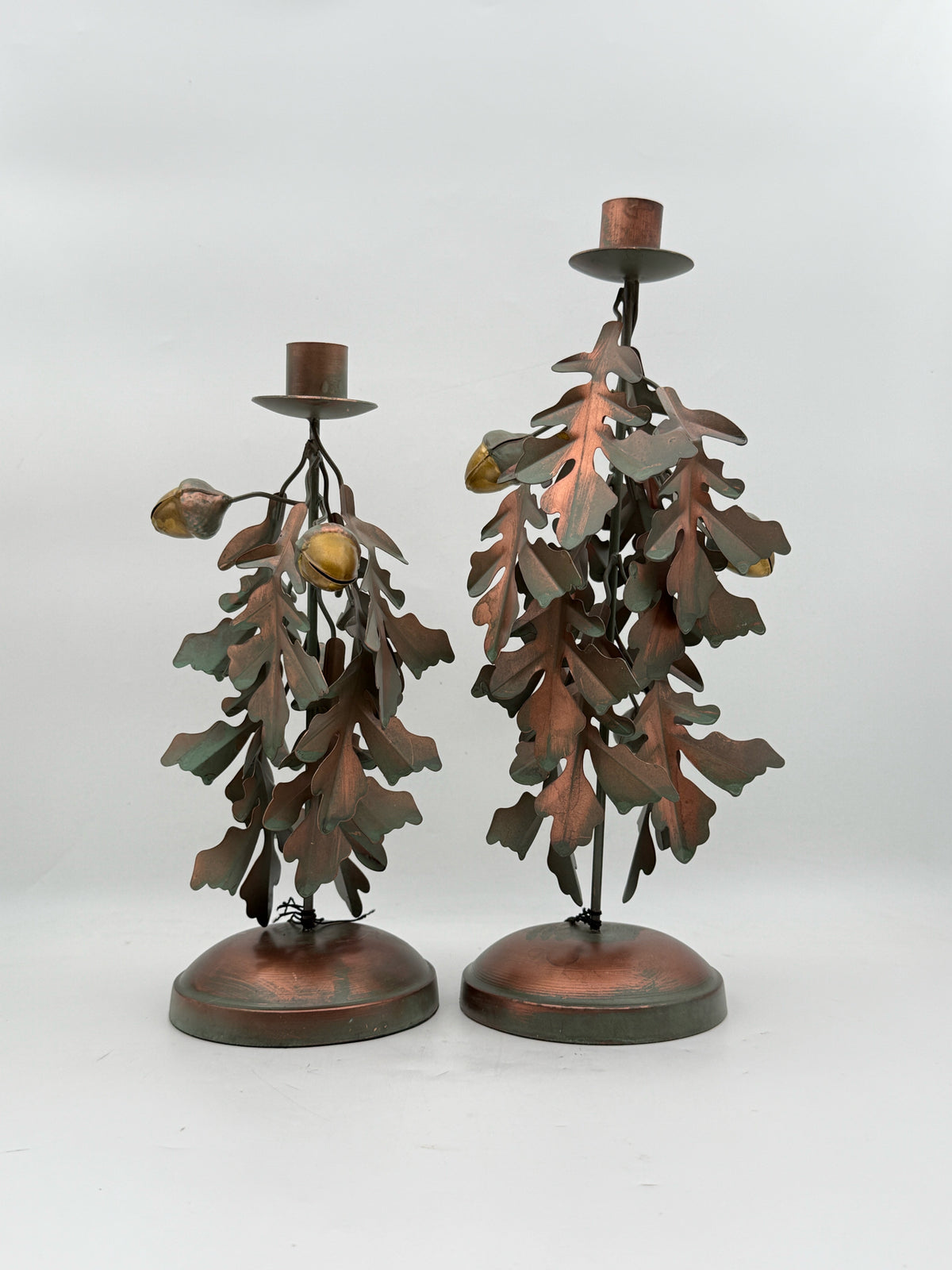 Pair Of Bronze Tone Harvest Candlesticks