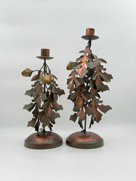 Pair Of Bronze Tone Harvest Candlesticks