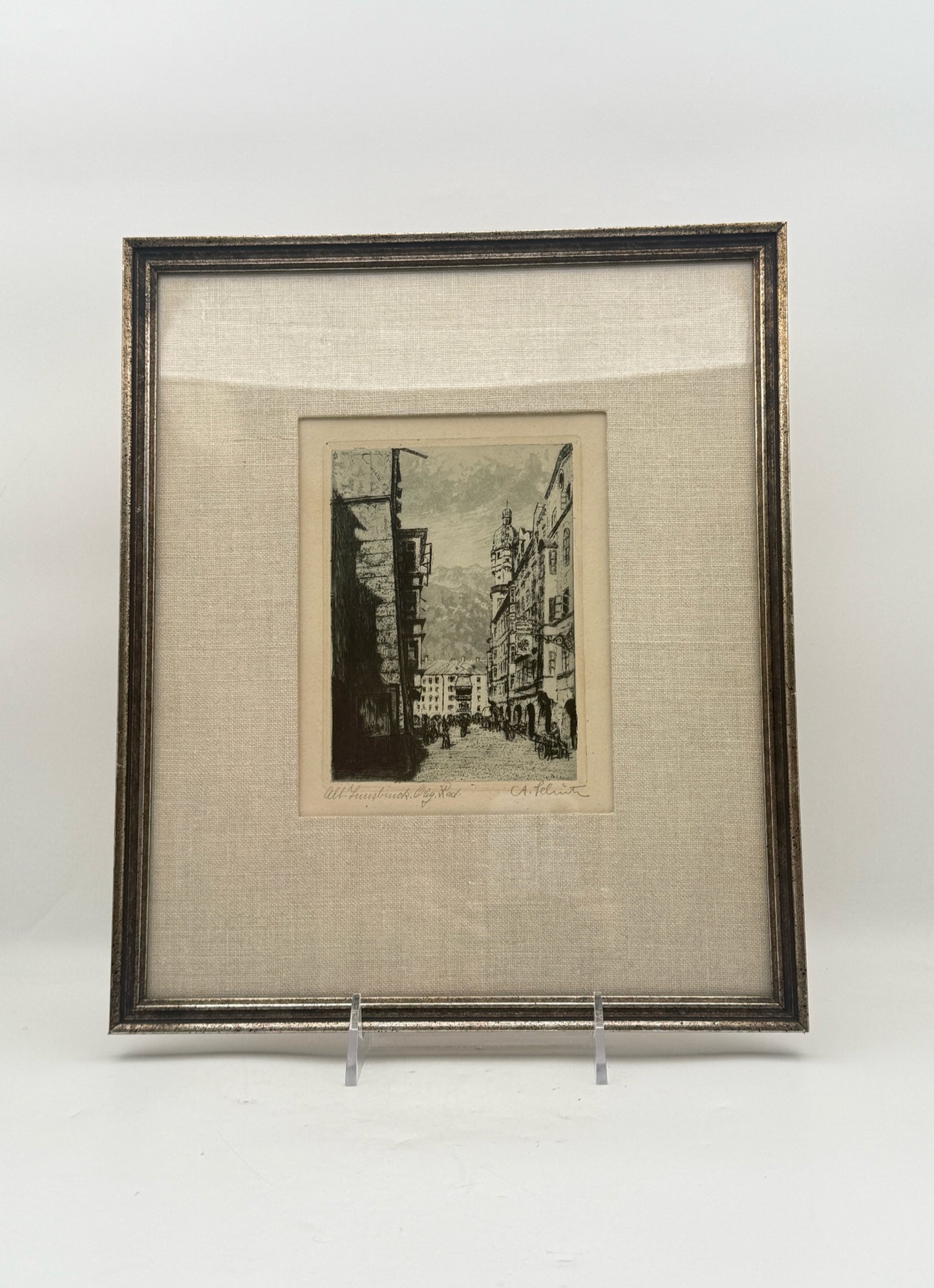 Signed And Framed Etching Of Etching of Innsbruck, Austria