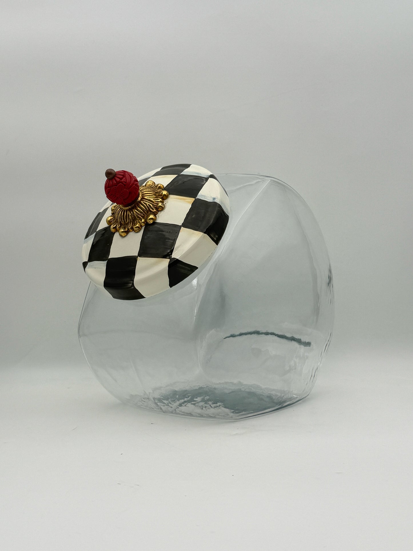 MacKenzie Child Black And White Check Cookie Jar