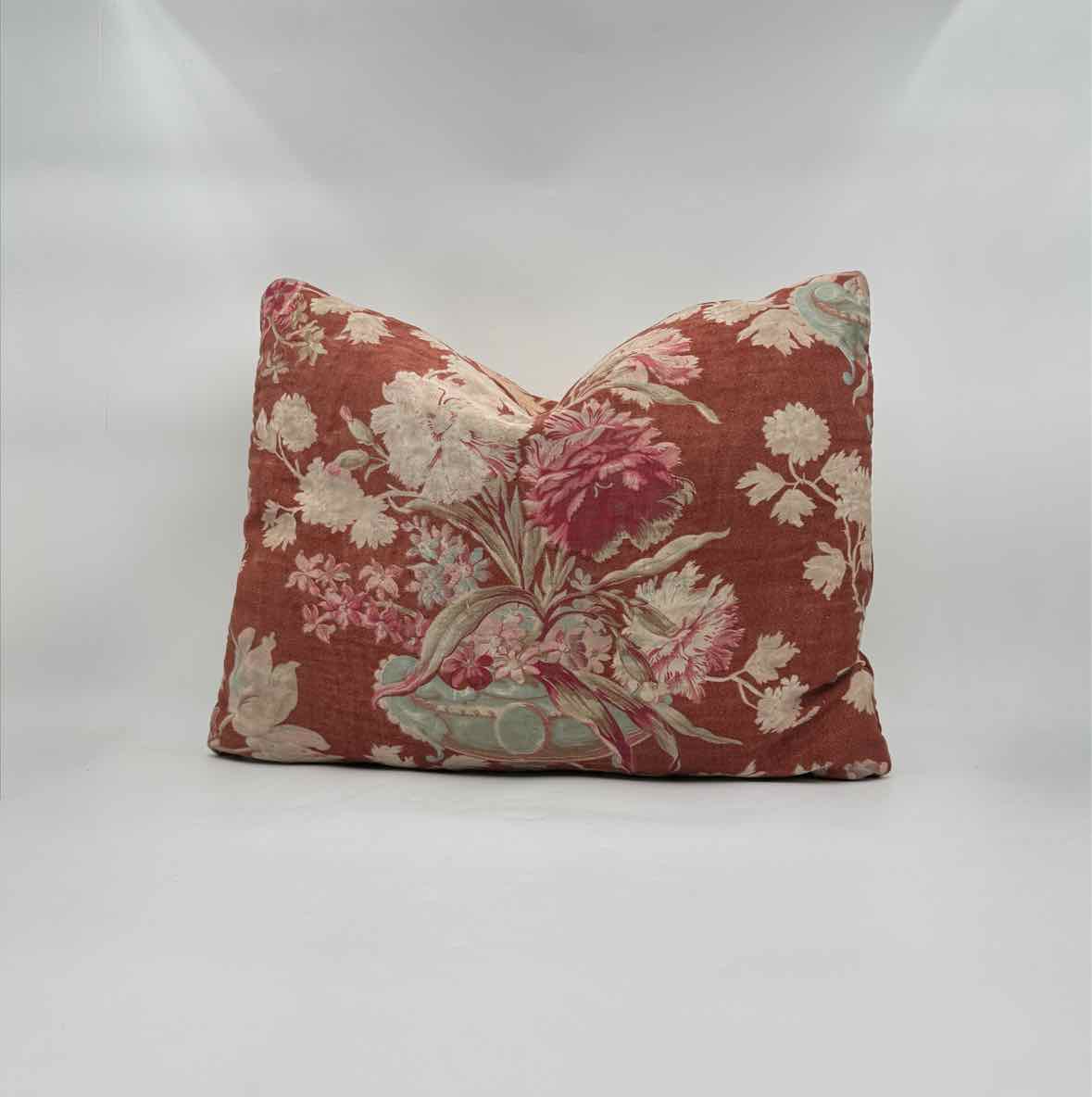 Antique French Decorative Red Floral Pillows Set Of 3