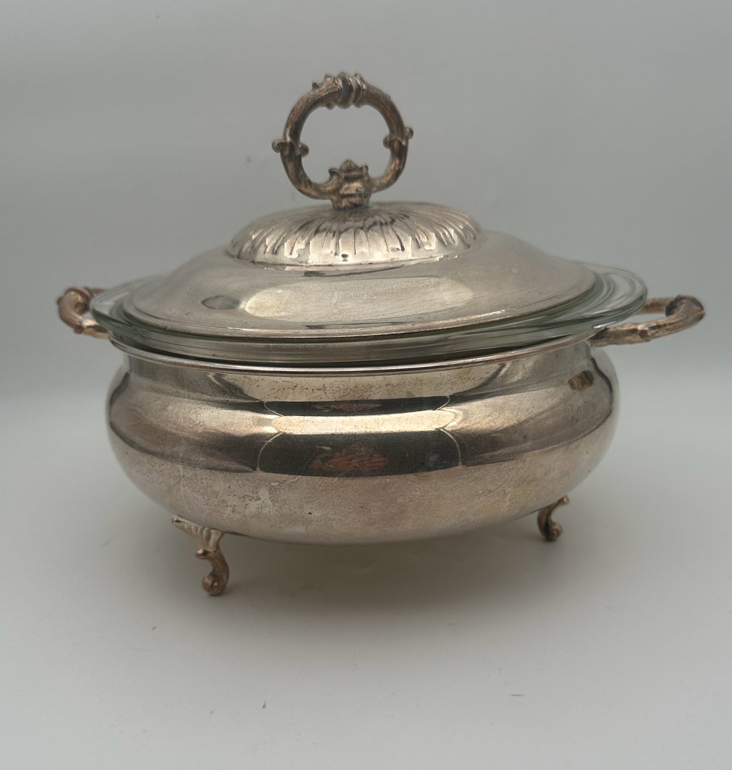 Silverplate Footed Round Server with  Glass Insert