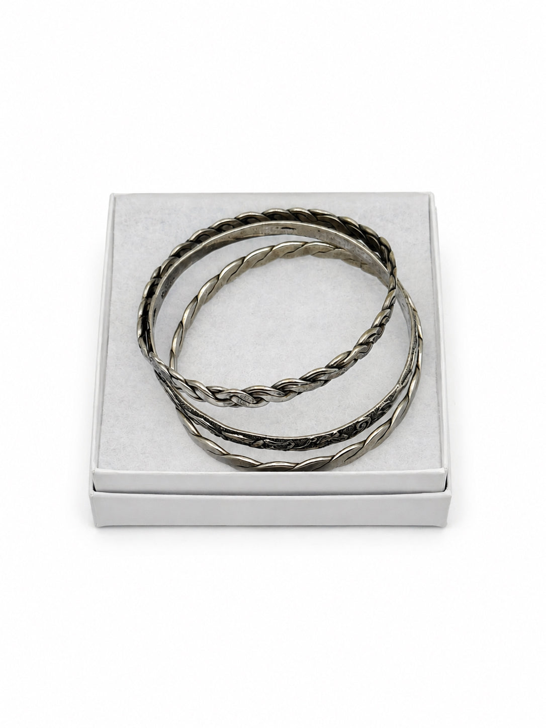 Mexican Sterling Silver Bangle Bracelets- Set Of 3
