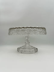Vintage Glass Pedestal Cake Stand With Silver Poppies
