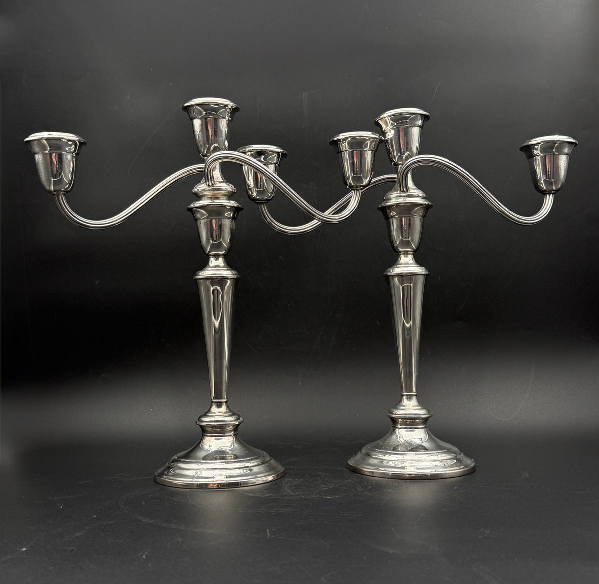 Pair Of 3 Arm Silverplate Candlabras