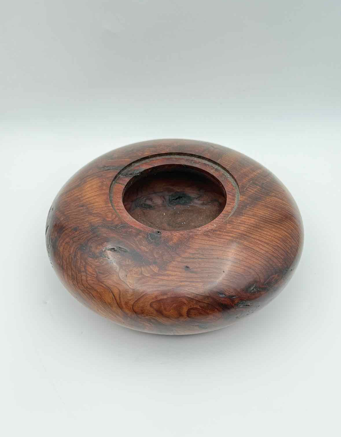 Vintage Hand Turned Wooden Bowl Box with Pewter Rose Lid Decorative