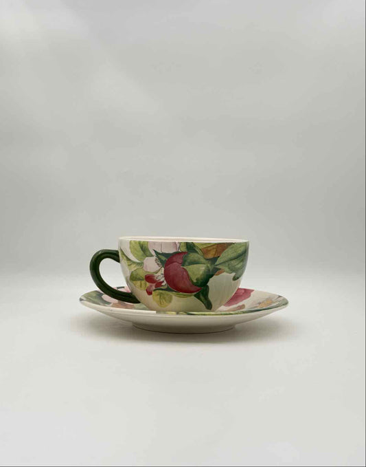 Gien Floral Hand-Painted Cup and Saucer Set French Faience