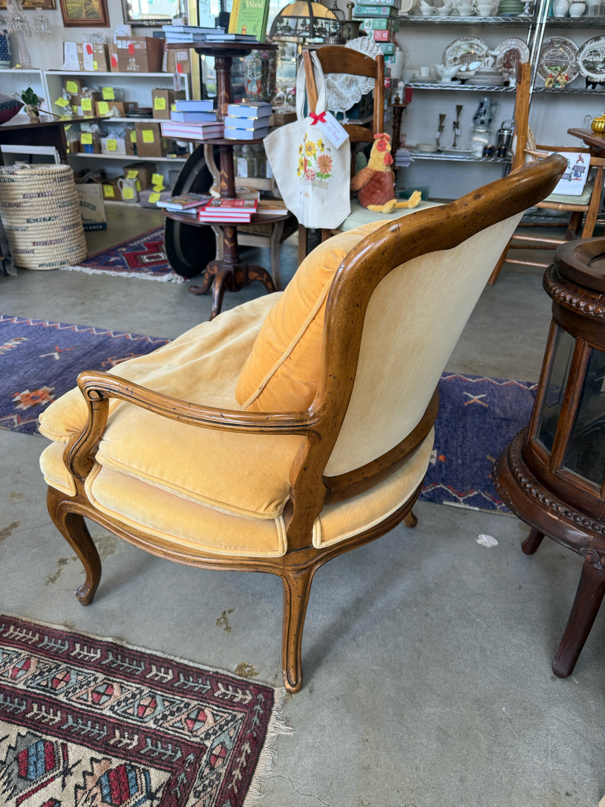 French Style Bergere Chair- Gold Velvet Down Filled Cushions- In Store Pickup Only