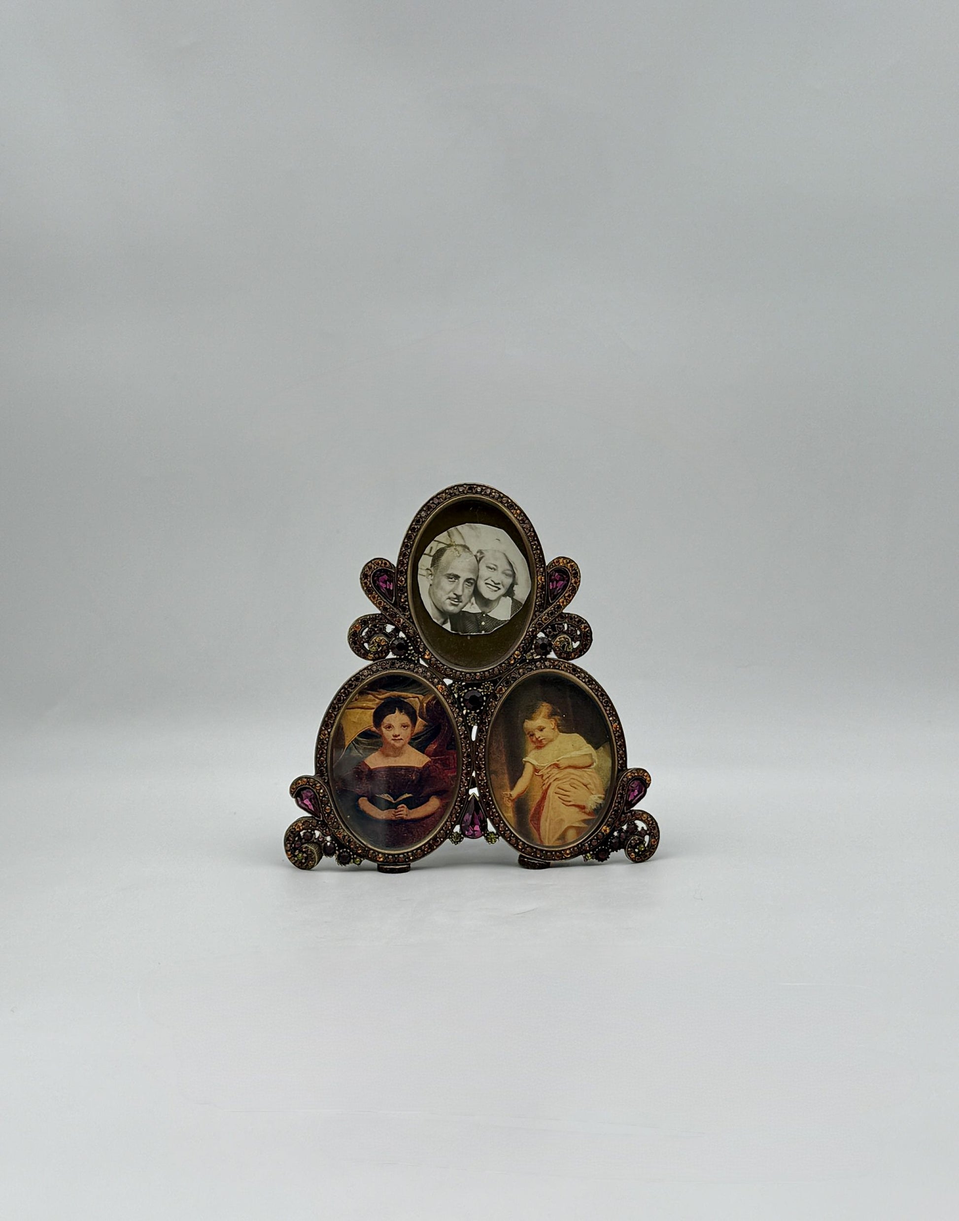 Jay Strongwater Triple Oval Frame, Copper with Purple Swarovski Stones