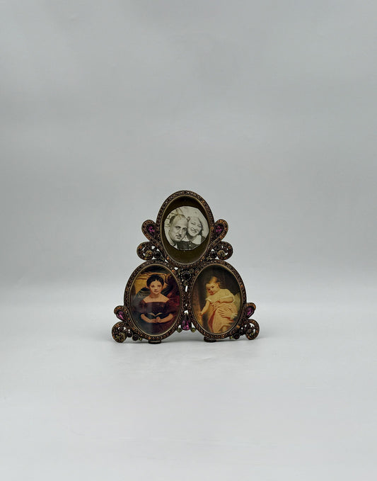 Jay Strongwater Triple Oval Frame, Copper with Purple Swarovski Stones