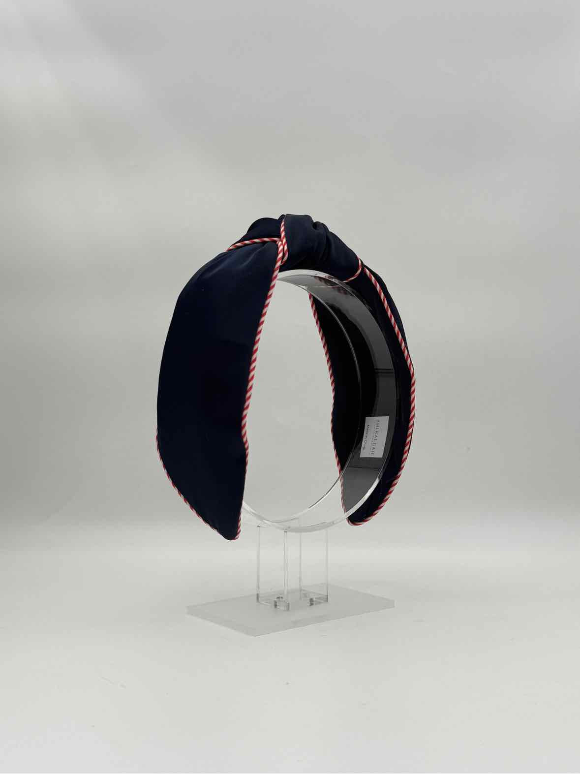 Navy Knotted Headband with Red & White Trim – Hair Accessory