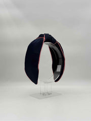 Navy Knotted Headband with Red & White Trim – Hair Accessory