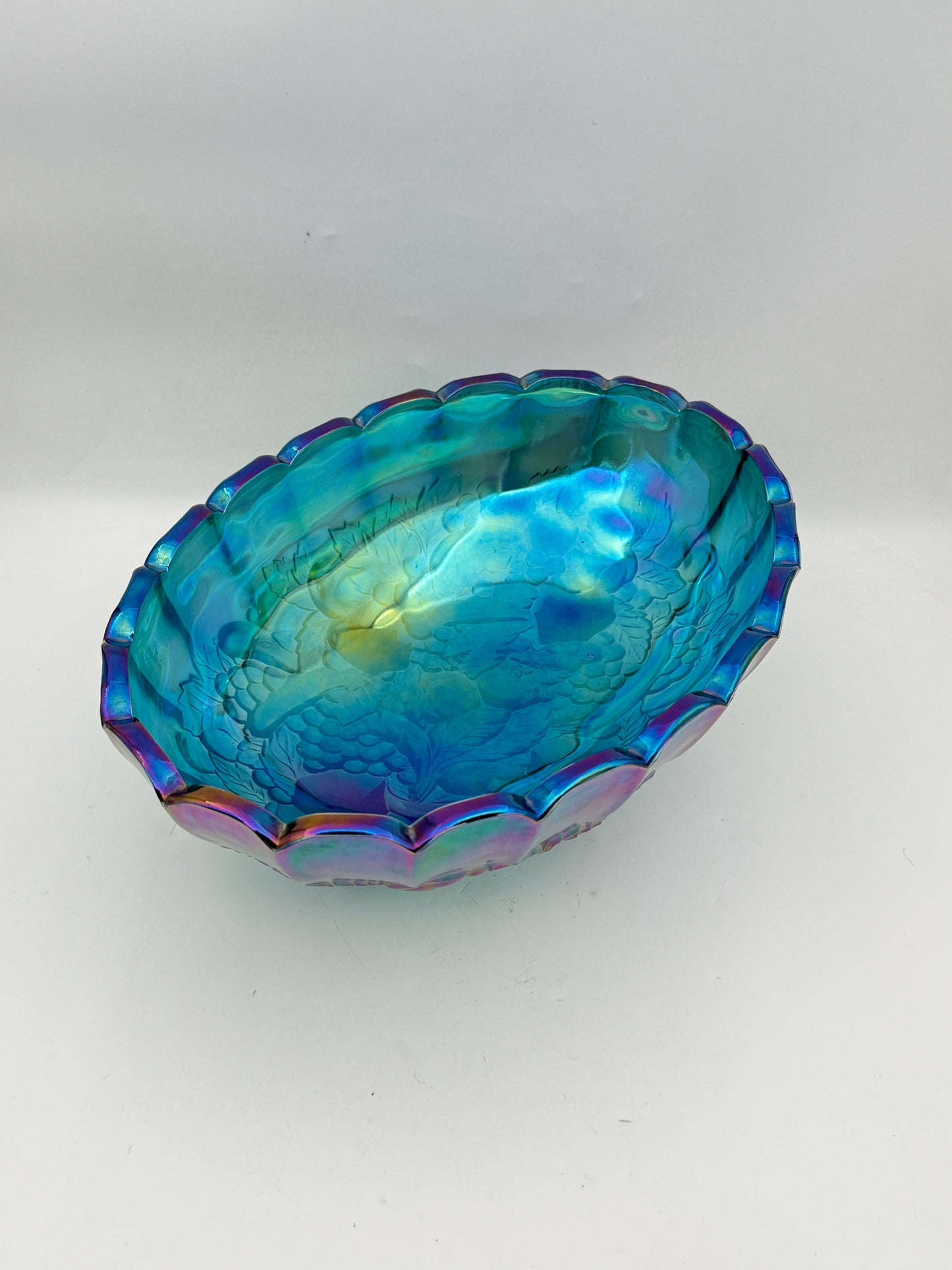 Vintage Carnival Glass Bowl With Fruit Detailing