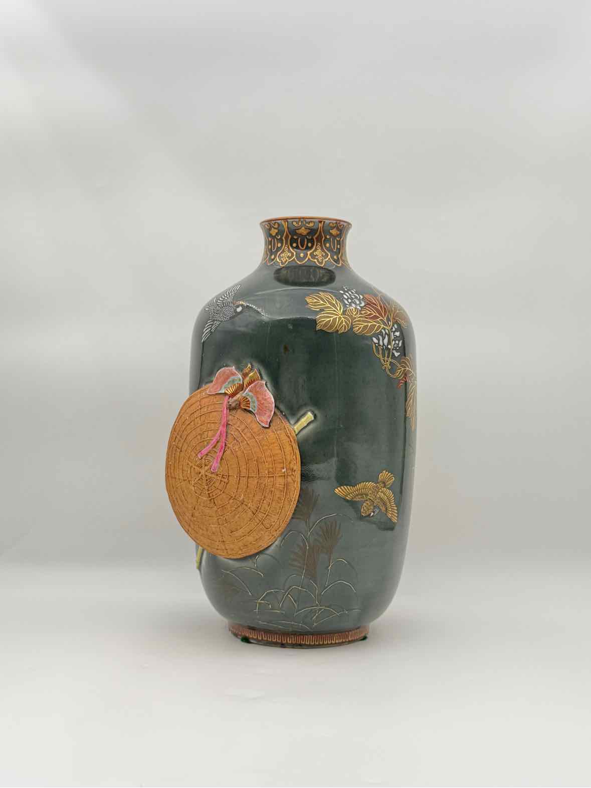 Antique Chinese Vase With Relief Bamboo Hat