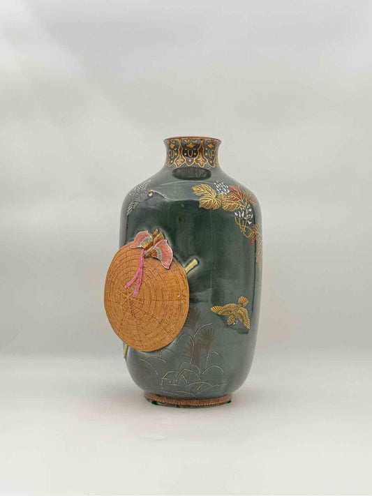 Antique Chinese Vase With Relief Bamboo Hat