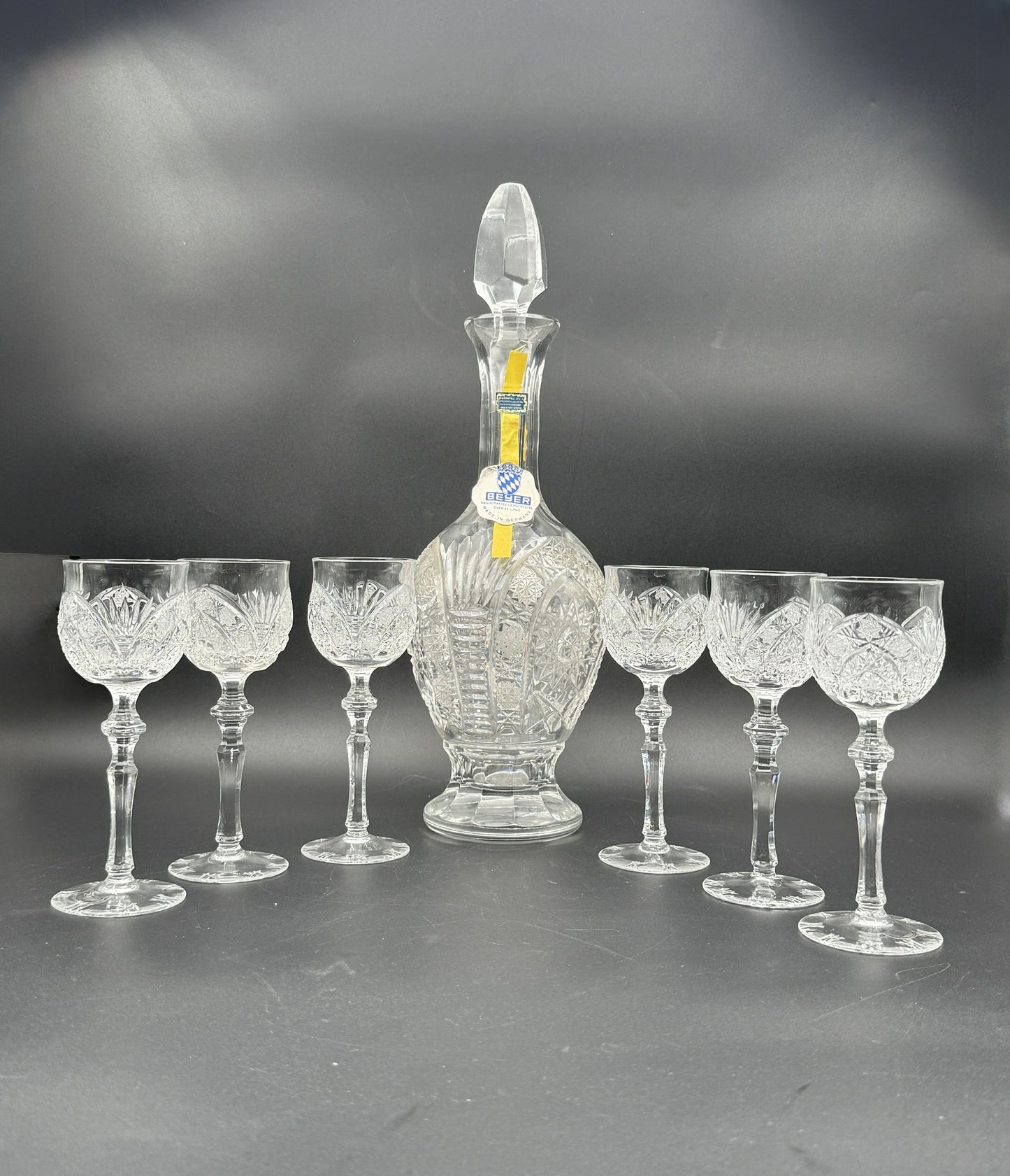 Beyer German Cut Crystal Decanter Set – 7-Piece with Stopper & Glasses