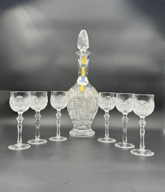 Beyer German Cut Crystal Decanter Set – 7-Piece with Stopper & Glasses