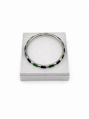 Vintage Sterling Silver Bangle With Lapis And Malachite Inlay