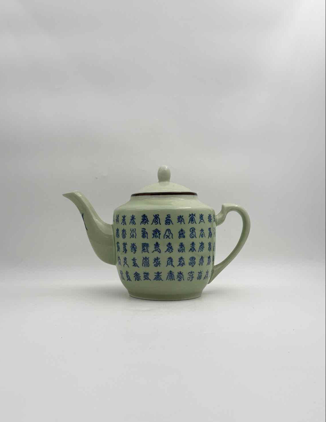 Chinese Celadon Teapot with Blue Calligraphy Lidded Porcelain Tea Pot