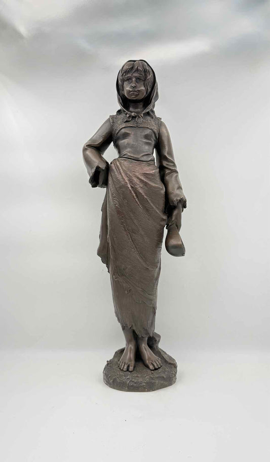 Bronze Maiden With Lute Statue After Henry Weisse