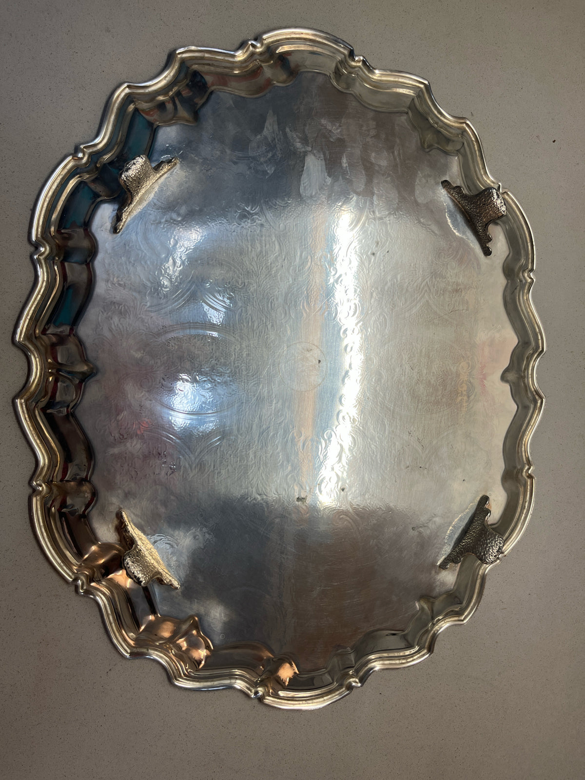 Silverplate Serving Tray with Scalloped trim