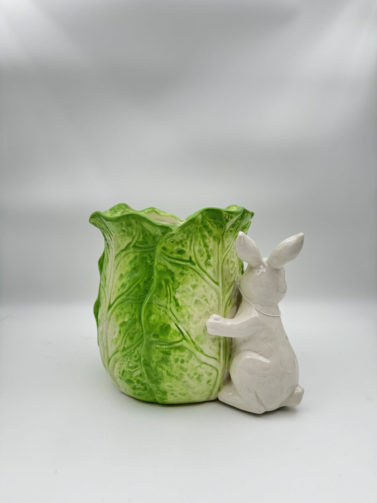 Raz Imports 2024 The Carrot Patch 9" Green Cabbage Container with Bunny – Charming Easter Decor