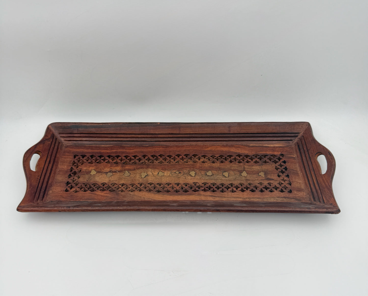 Carved Rectangular Wood Tray