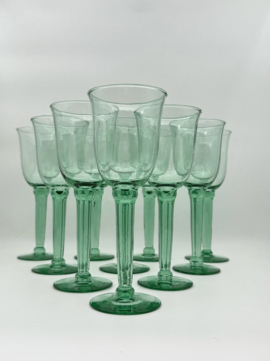 Set Of 10 Mediterranean Green Glass Water Wine Goblets