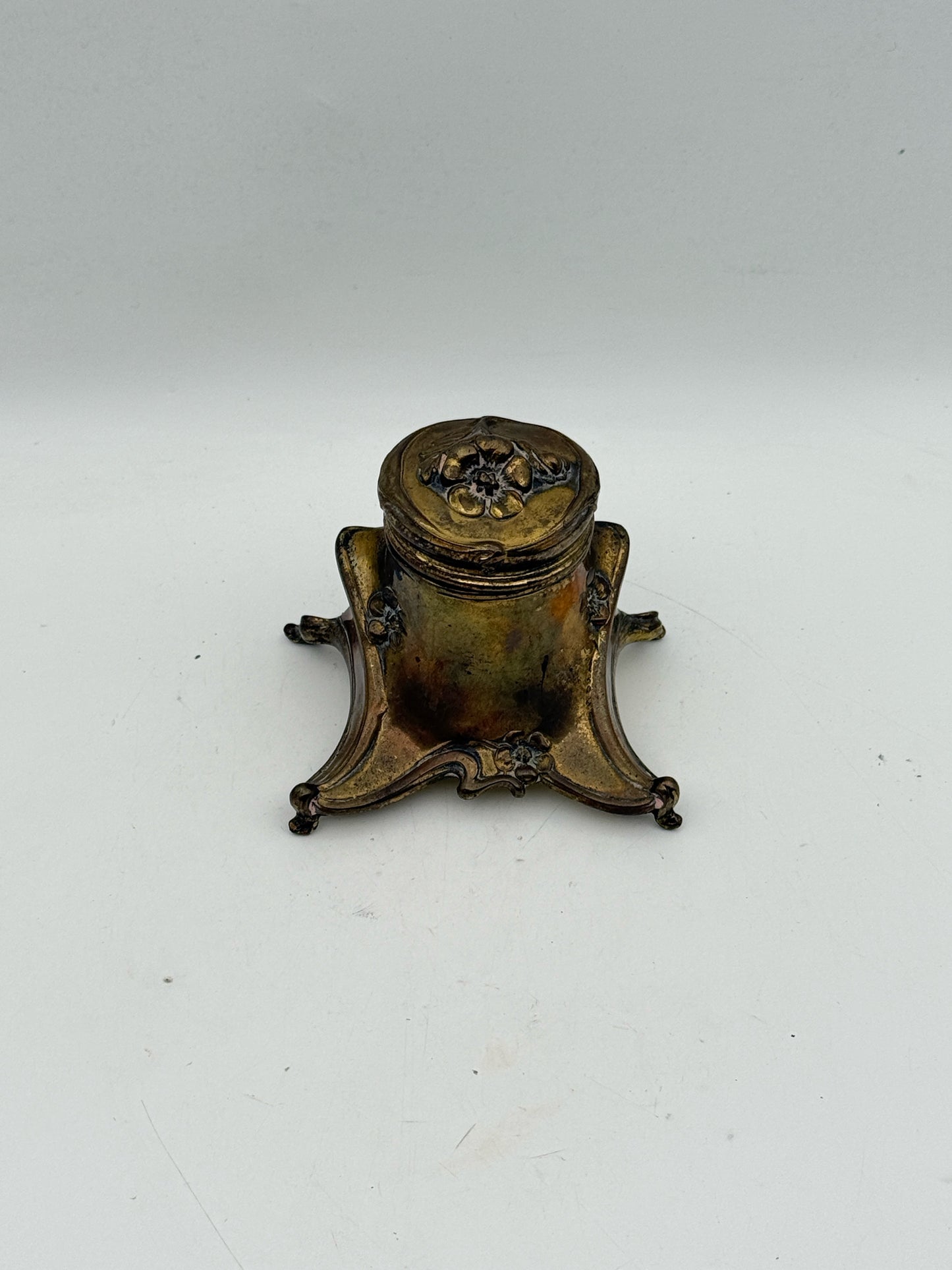 Brass Inkwell With Flowers