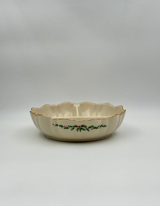 Lenox “Holiday” Tidbit Bowl –  Divided, Scalloped Rim, Made in USA