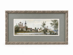 Framed Russian Monastery Original Watercolor Painting