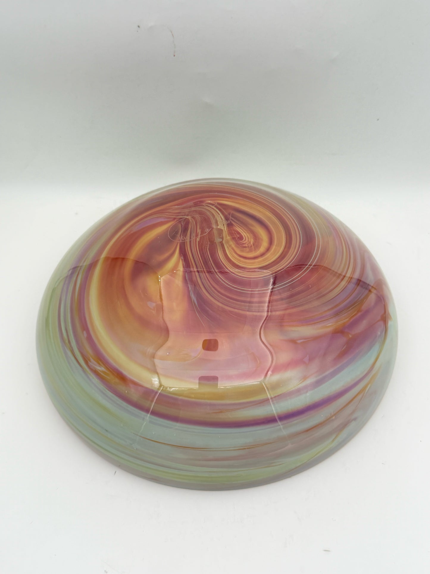 Purple Orange And Green Swirl Signed Art Glass Bowl