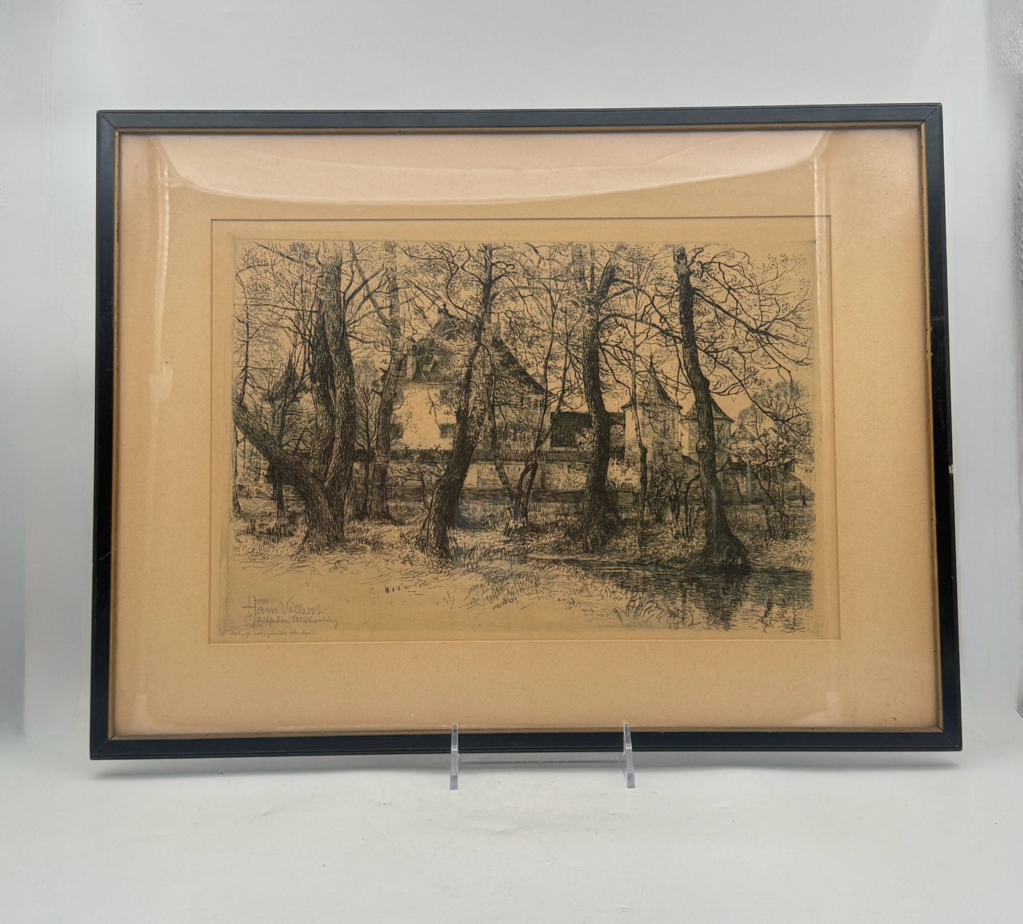 Original Framed Etching Of Schloss Blutenberg, Munich  by Hans Volkert