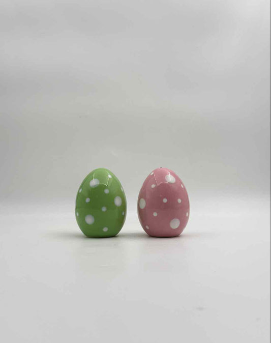 Easter Egg Salt & Pepper Shakers – Pink and Green Polka Dot Spring Set