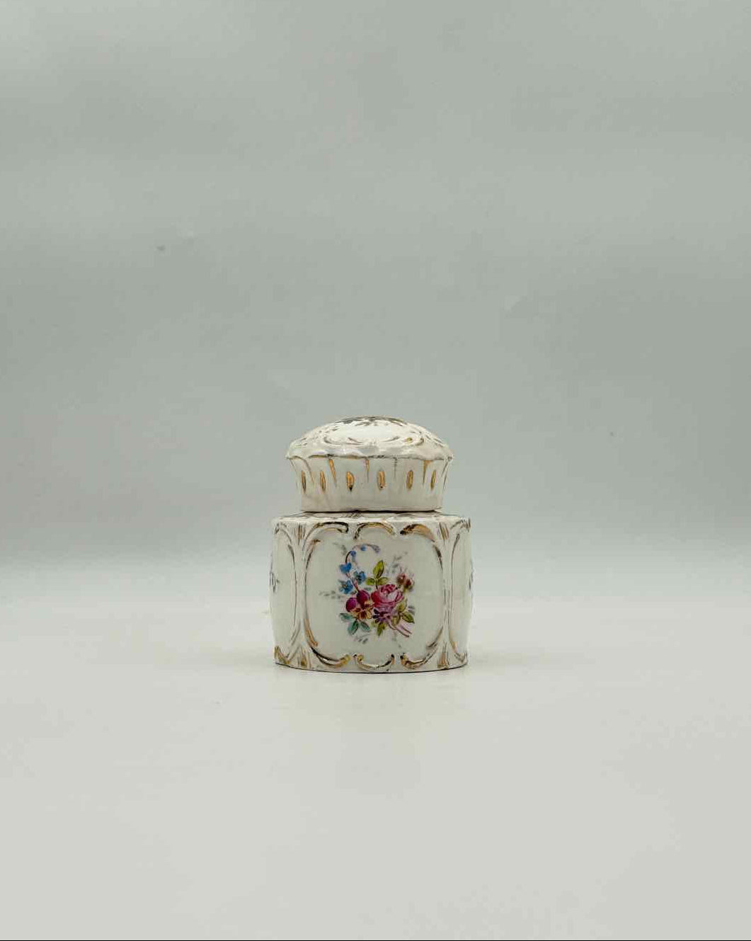 Vintage Dresden Decorated Covered Vanity Jar Porcelain Germany Decor