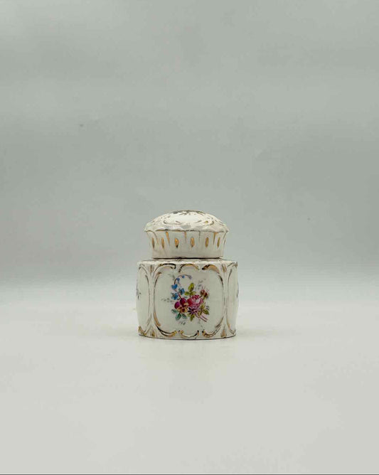 Vintage Dresden Decorated Covered Vanity Jar Porcelain Germany Decor