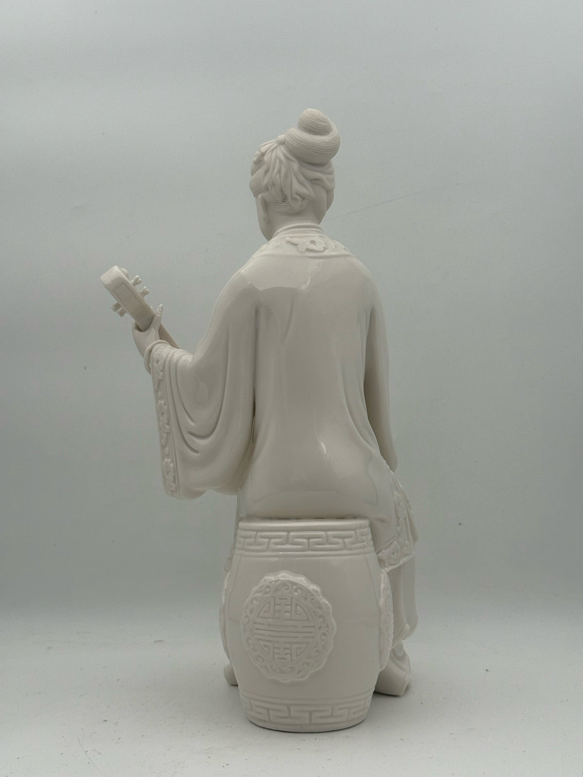 White Porcelain Woman Playing A Shamisen Figurine