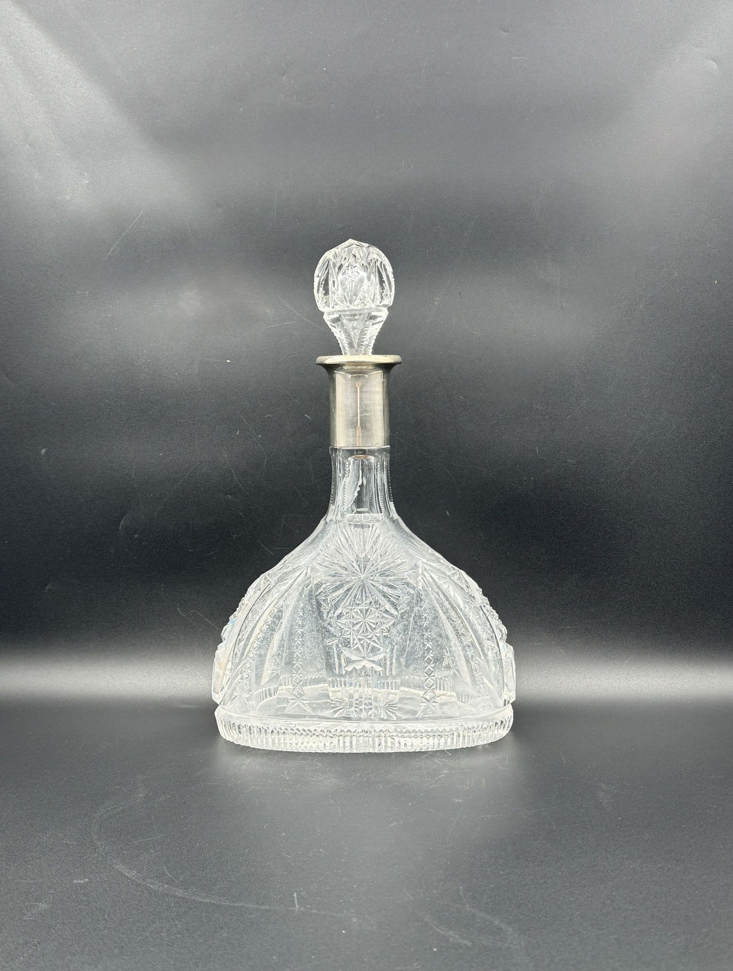 Bohemian Cut Crystal Decanter with 800 Silver Collar Barware