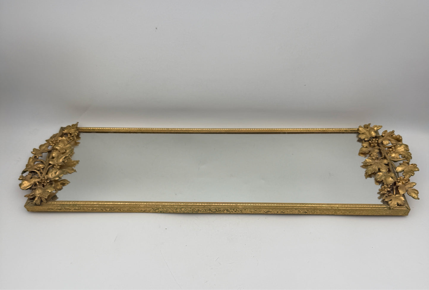 Vintage Gold Tone Grape Vine Mirrored Tray
