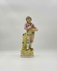 Antique Staffordshire Boy with Basket Figurine c.1840