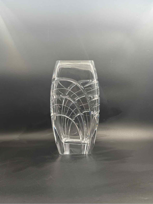 Elegant Clear Cut Glass Vase Sculptural Tapered Design