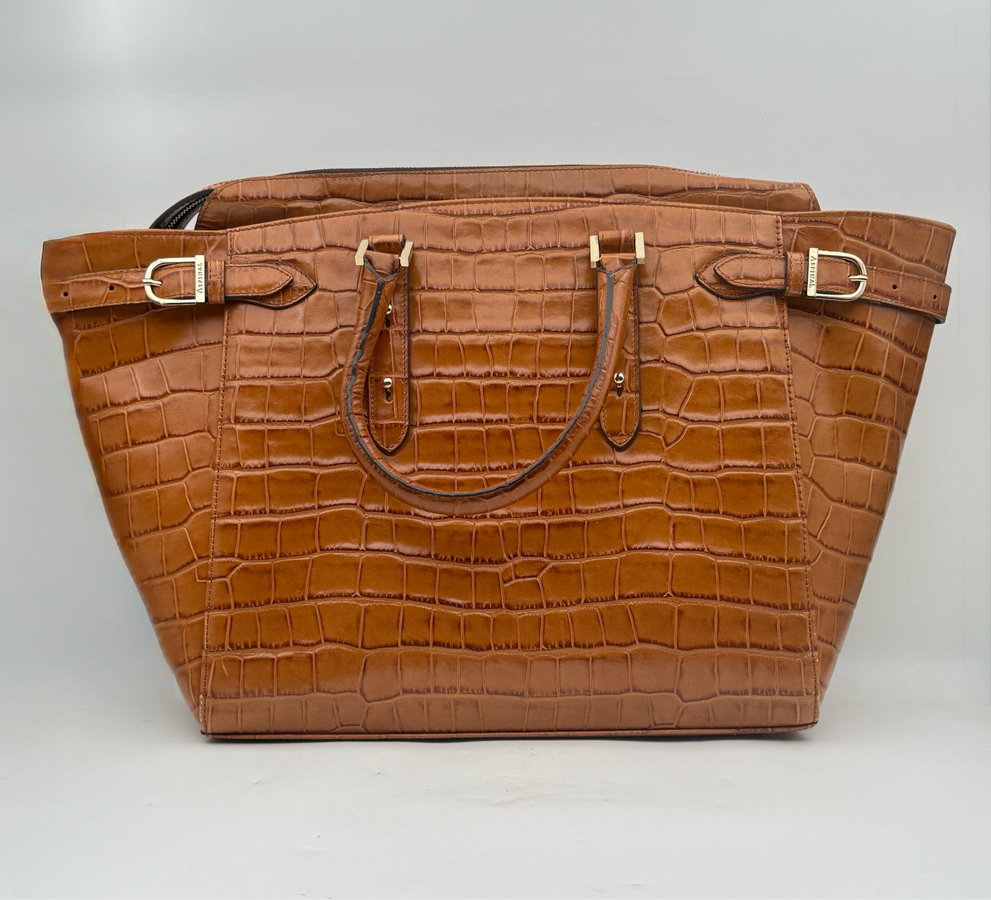 Aspinal Of London Croc Embossed Leather Tote Bag Purse