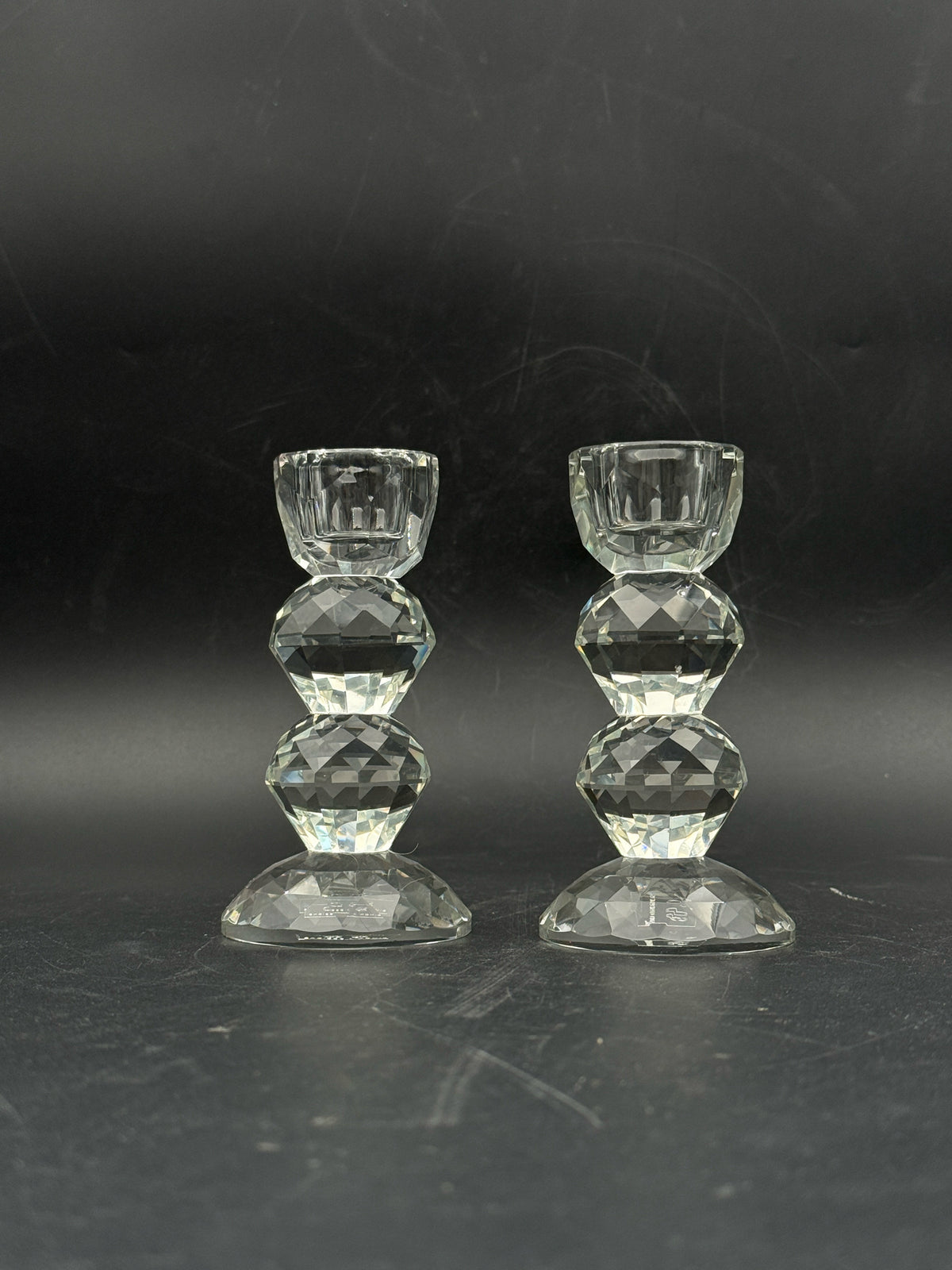 Pair Of Faceted Glass Candle Holders