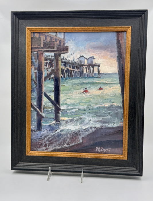 Rita Pacheco Afternoon Swim, San Clemente Pier – Oil on Board