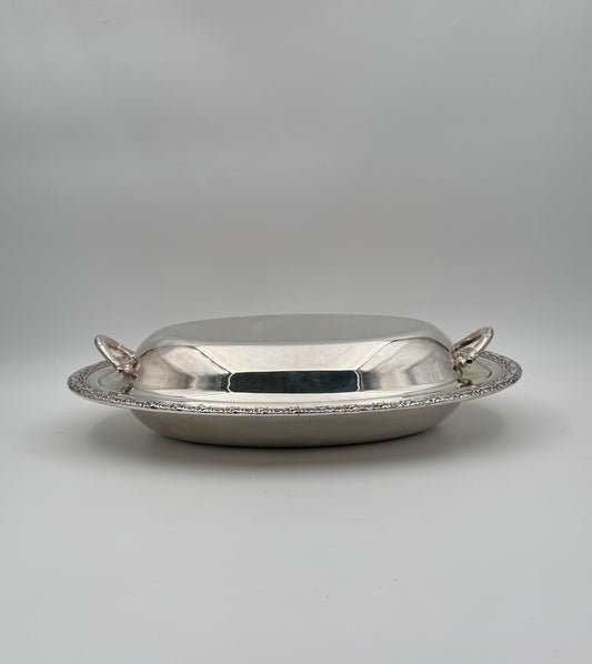 Silverplate Oval Covered Serving Dish with Decorative Rim