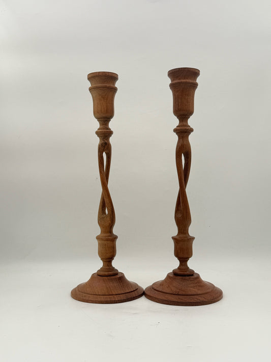 Carved Pair Of Wood Candlesticks